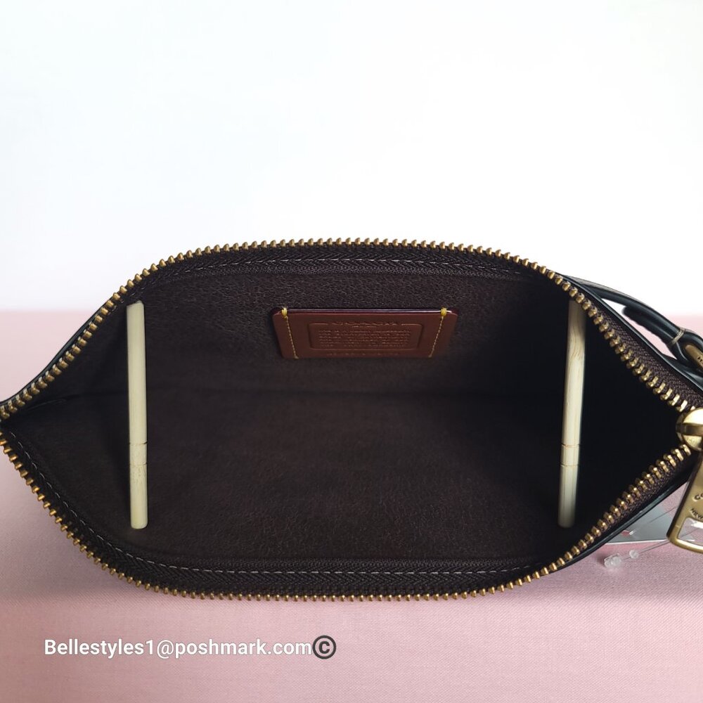COACH Natural Grain Leather Top-Zip Pouch with Dog-clip Leash- Maple color⭐ - Picture 14 of 16